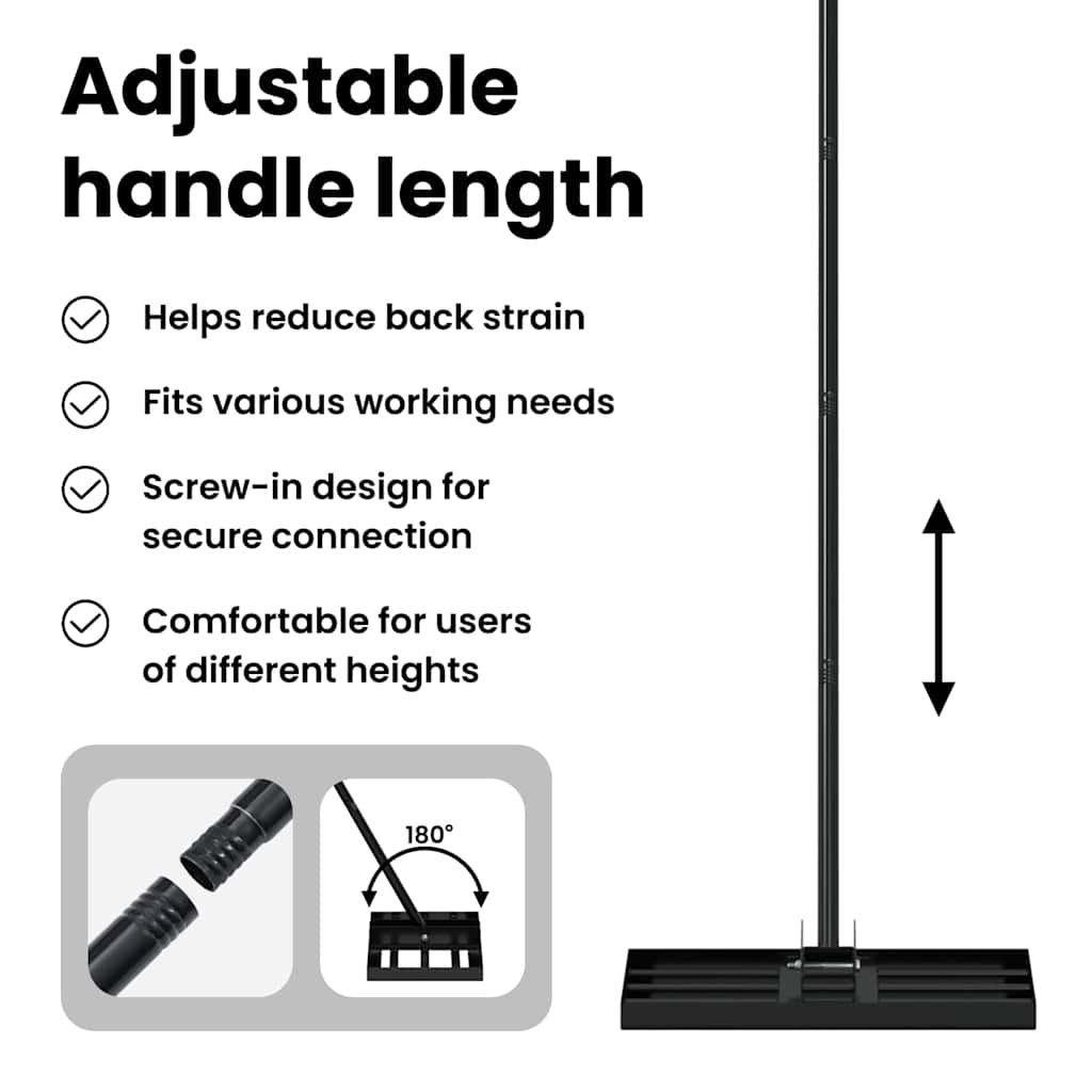 Garden Leveling Rake Black 45 x 25 x 200 cm Powder-Coated Steel
