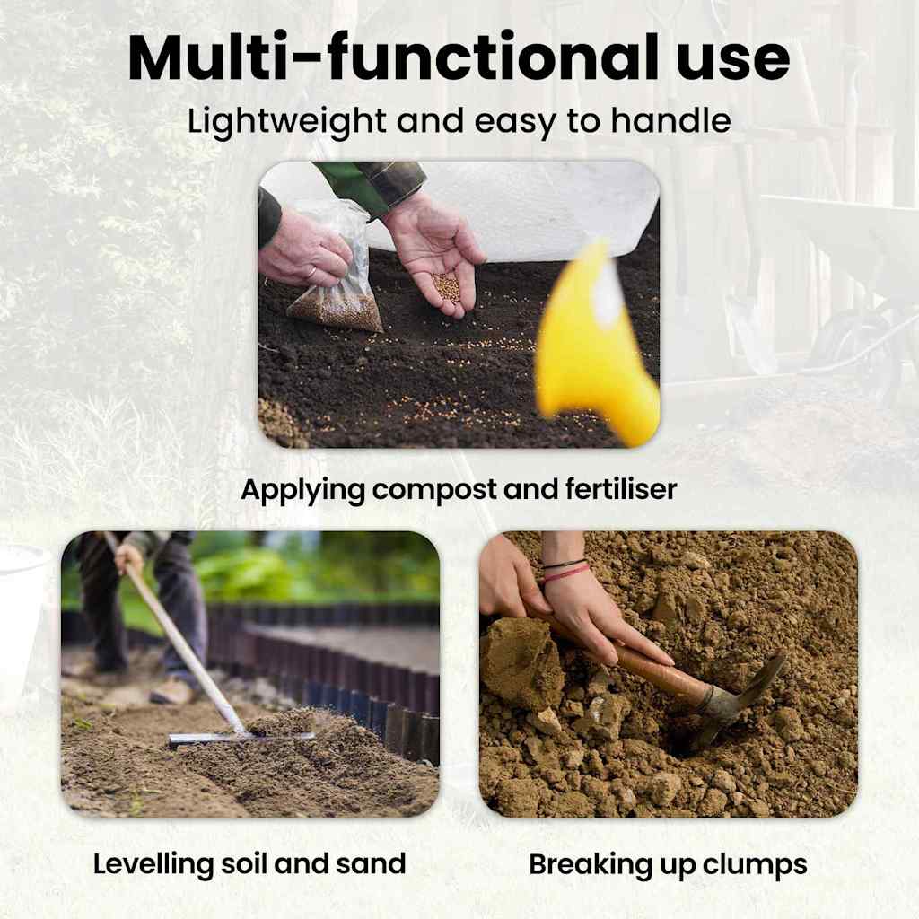 Garden Leveling Rake Black 45 x 25 x 200 cm Powder-Coated Steel