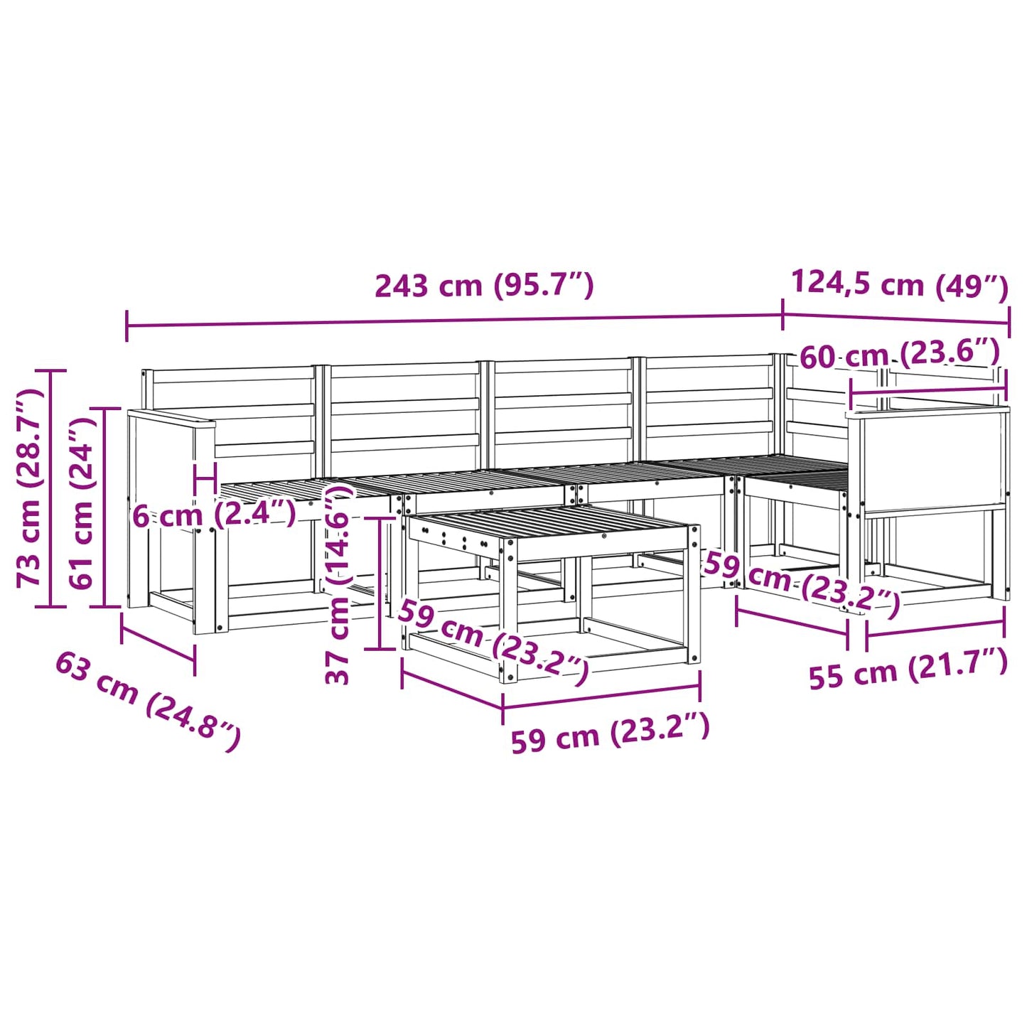 Outdoor Sofa Set 6 pcs Natural Solid Acacia Wood