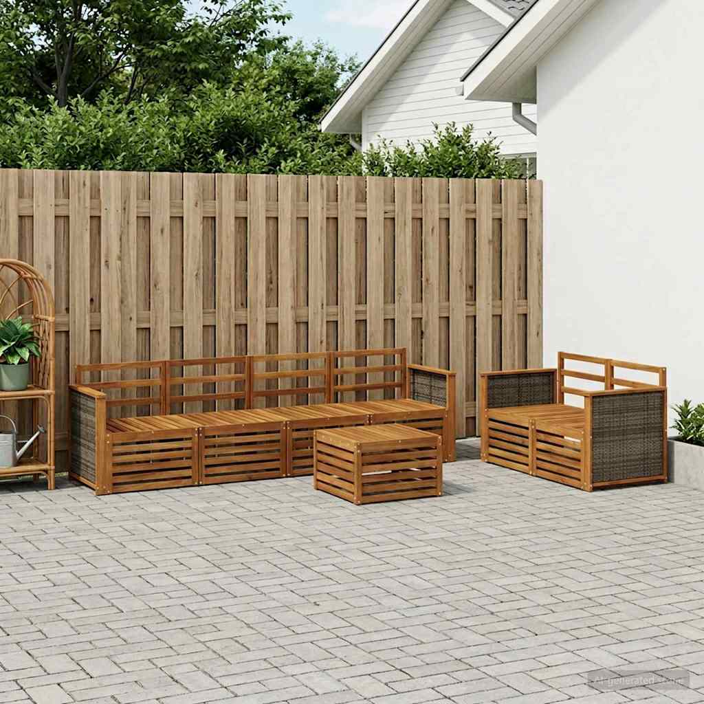 Outdoor Sofa Set 7 pcs Natural Solid Acacia Wood