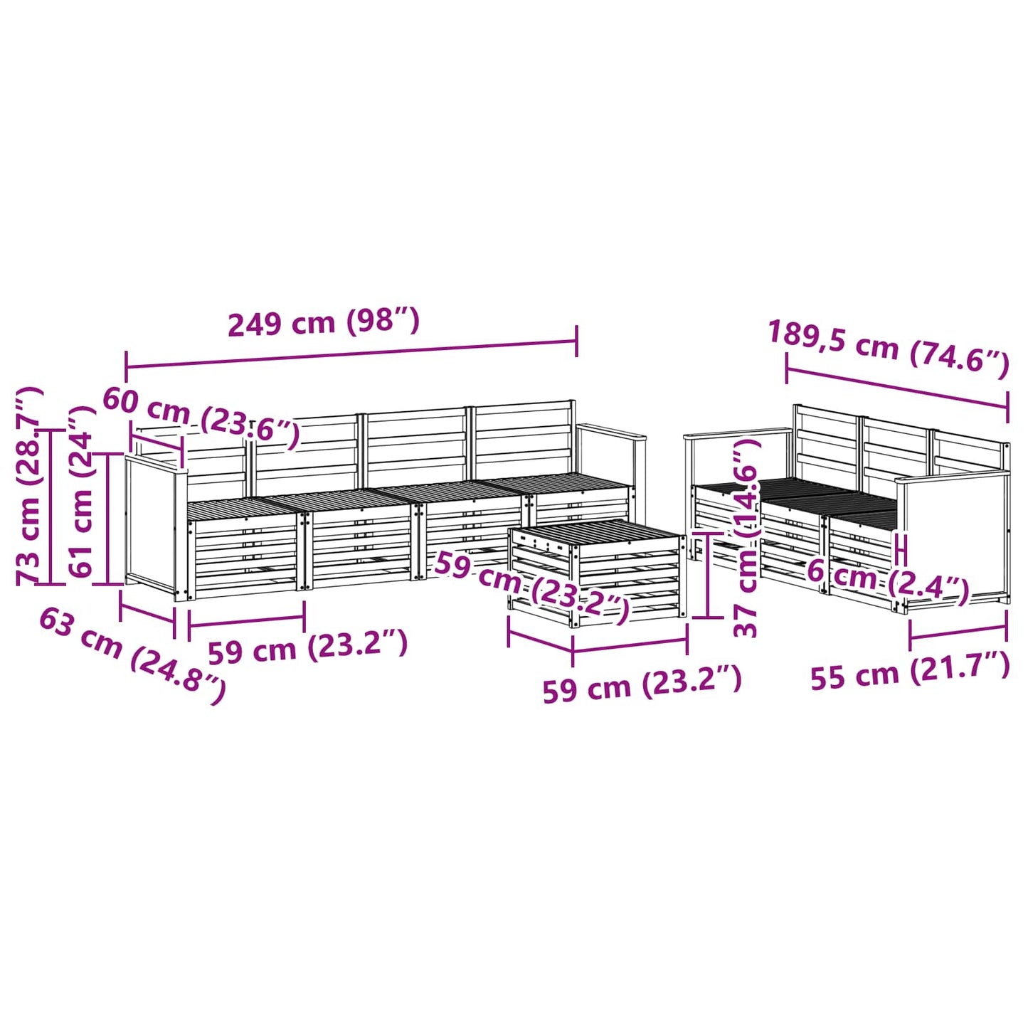 Sofa Sets 8 pcs Solid Acacia Wood