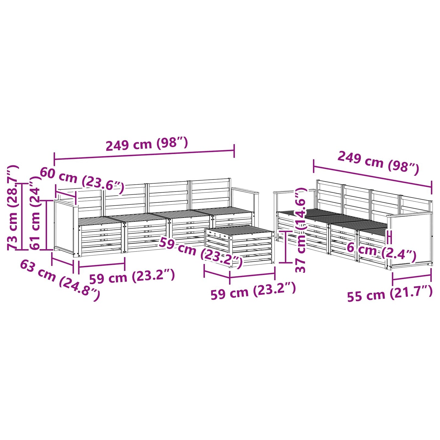 Sofa Sets 9 pcs Solid Acacia Wood