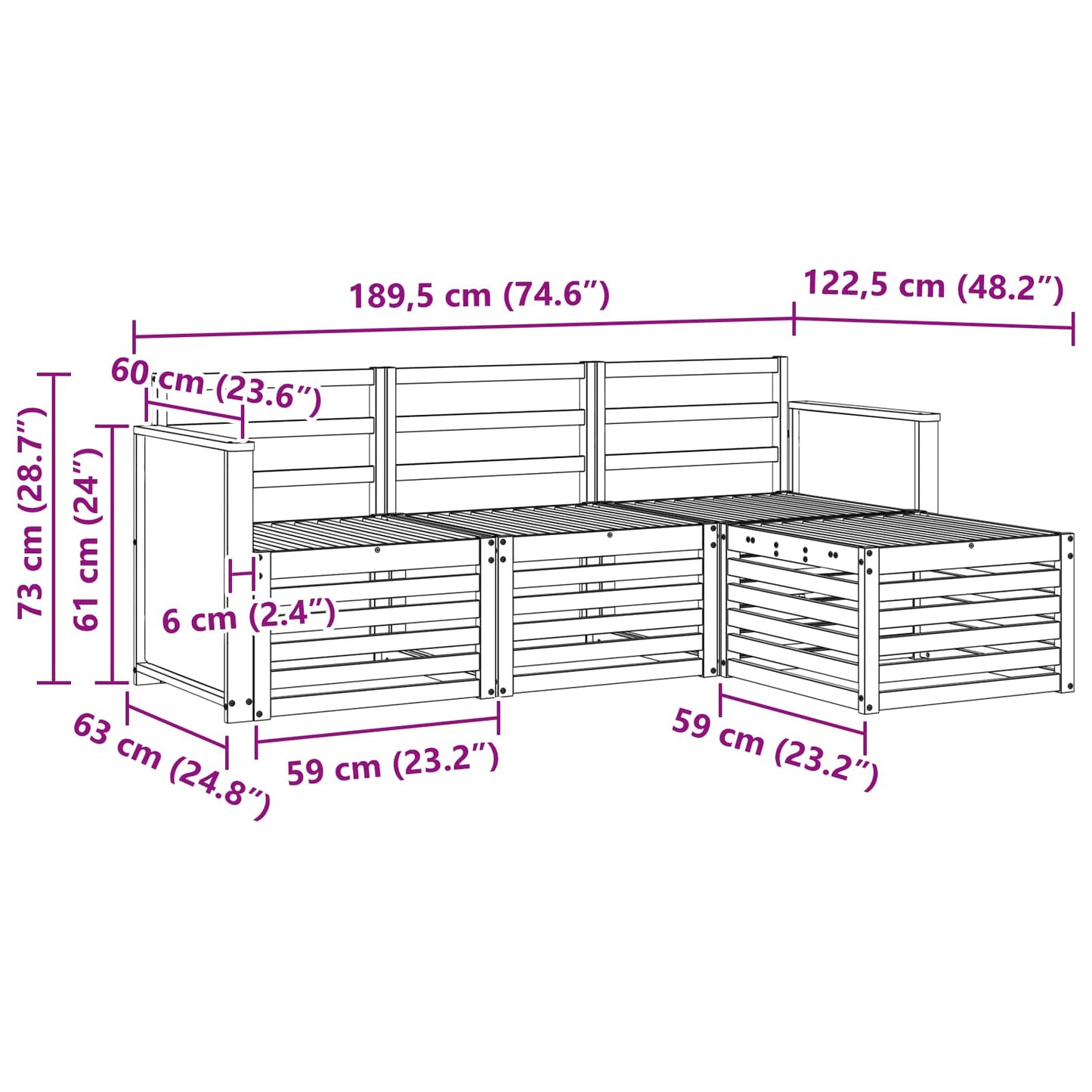 Outdoor Sofa Set 4 pcs Natural