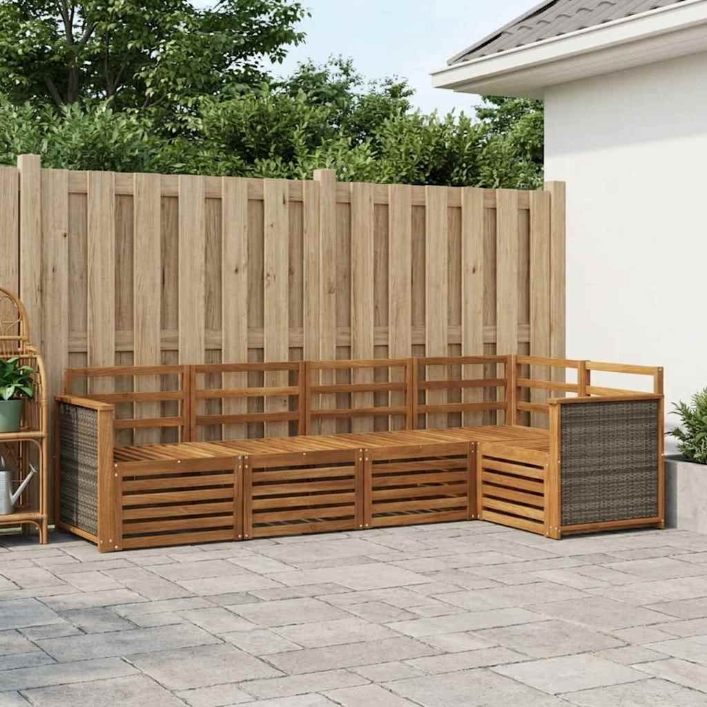 Sectional Sofa Set 4 pcs Natural Solid Acacia Wood