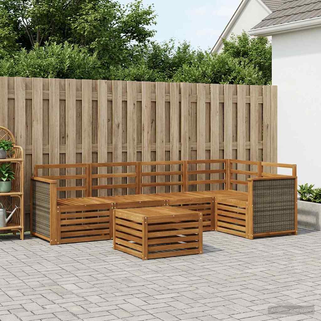 Sectional Sofa Set 5 pcs Natural Solid Acacia Wood