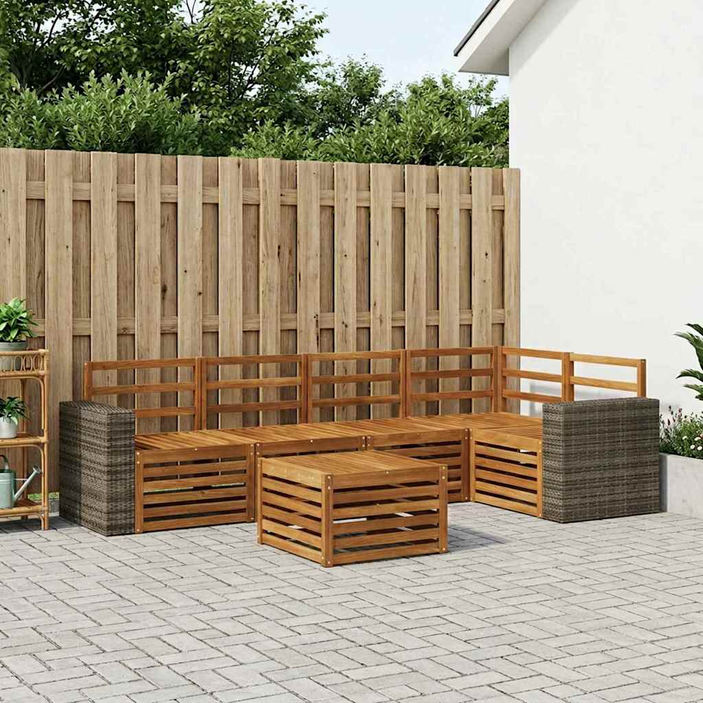 Sectional Sofa Set 6 pcs Natural Solid Acacia Wood