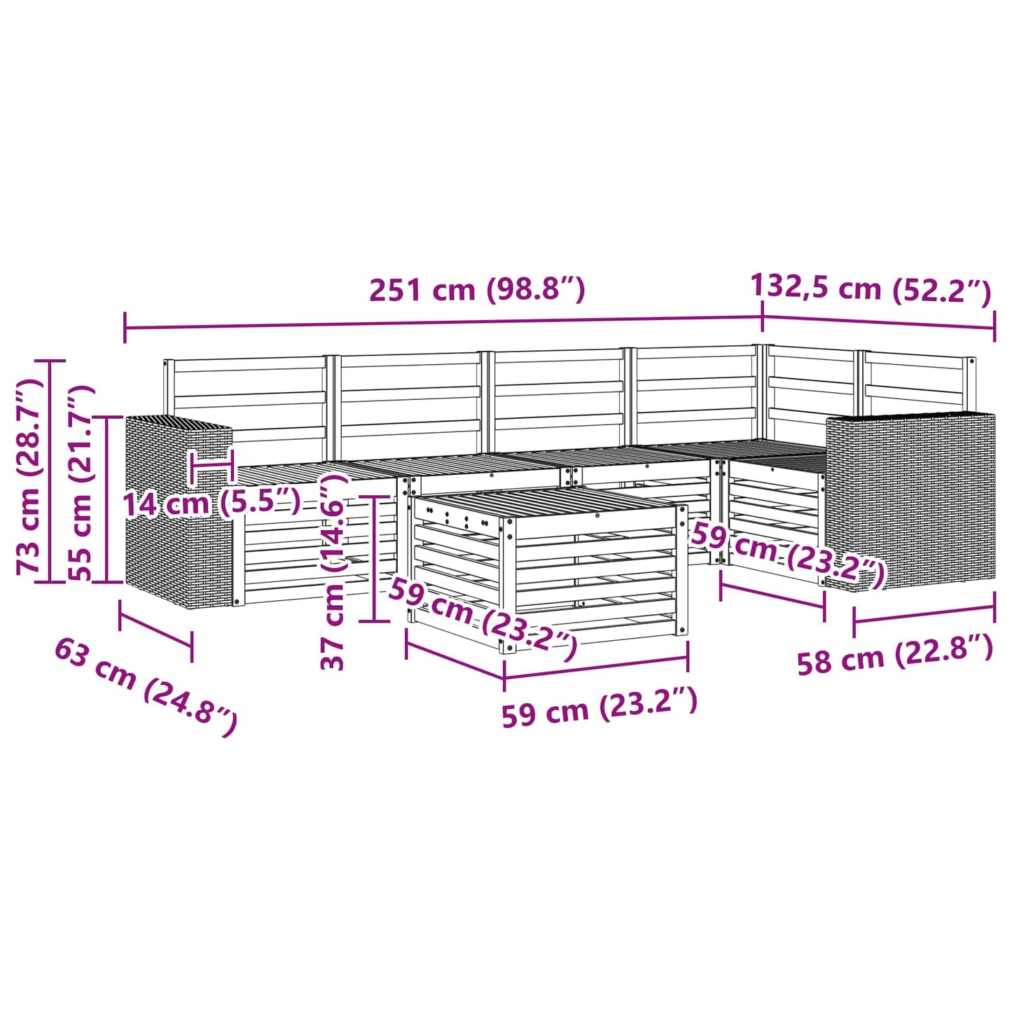 Sectional Sofa Set 6 pcs Natural Solid Acacia Wood