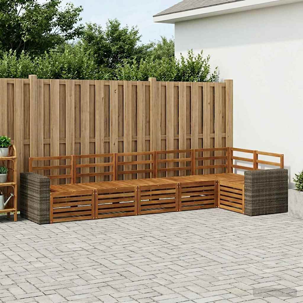 Sectional Sofa Set 6 pcs Natural Solid Acacia Wood