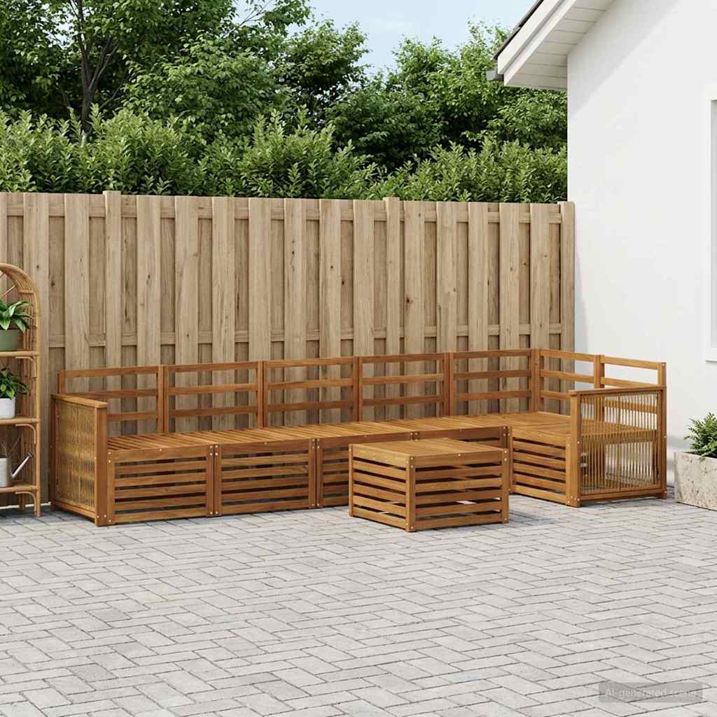 Sectional Sofa Set 6 pcs Natural Solid Acacia Wood