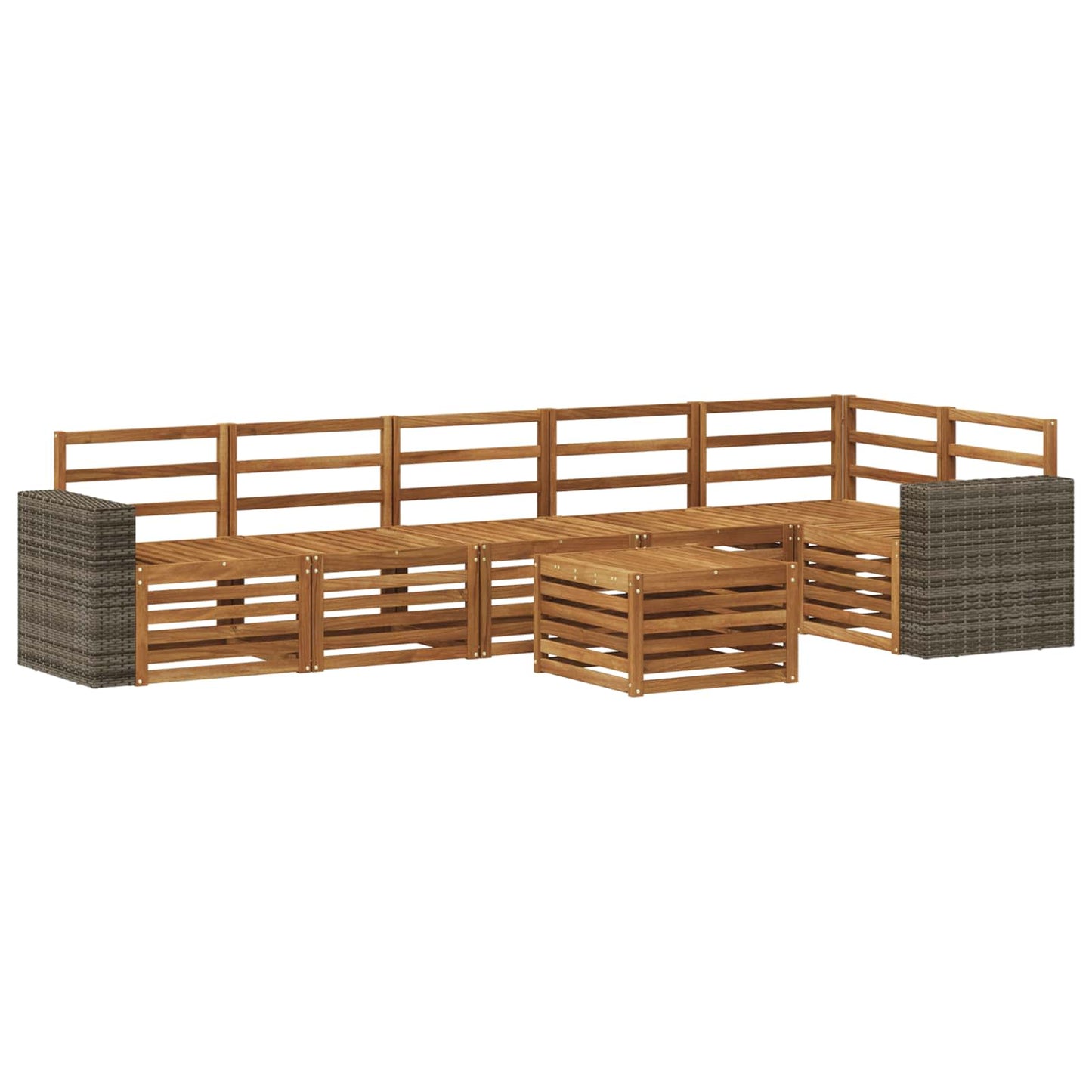 Sectional Sofa Set 7 pcs Natural Solid Acacia Wood