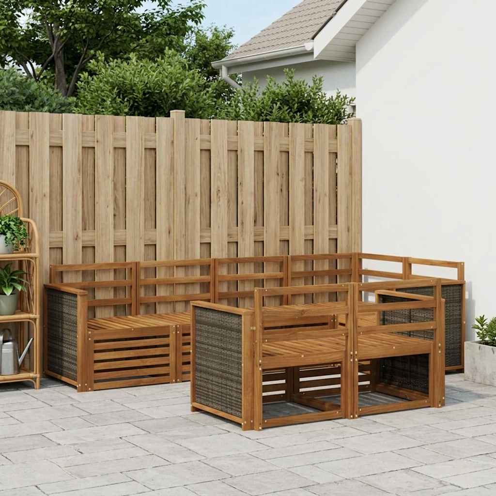 Sectional Sofa Set 6 pcs Natural Solid Acacia Wood