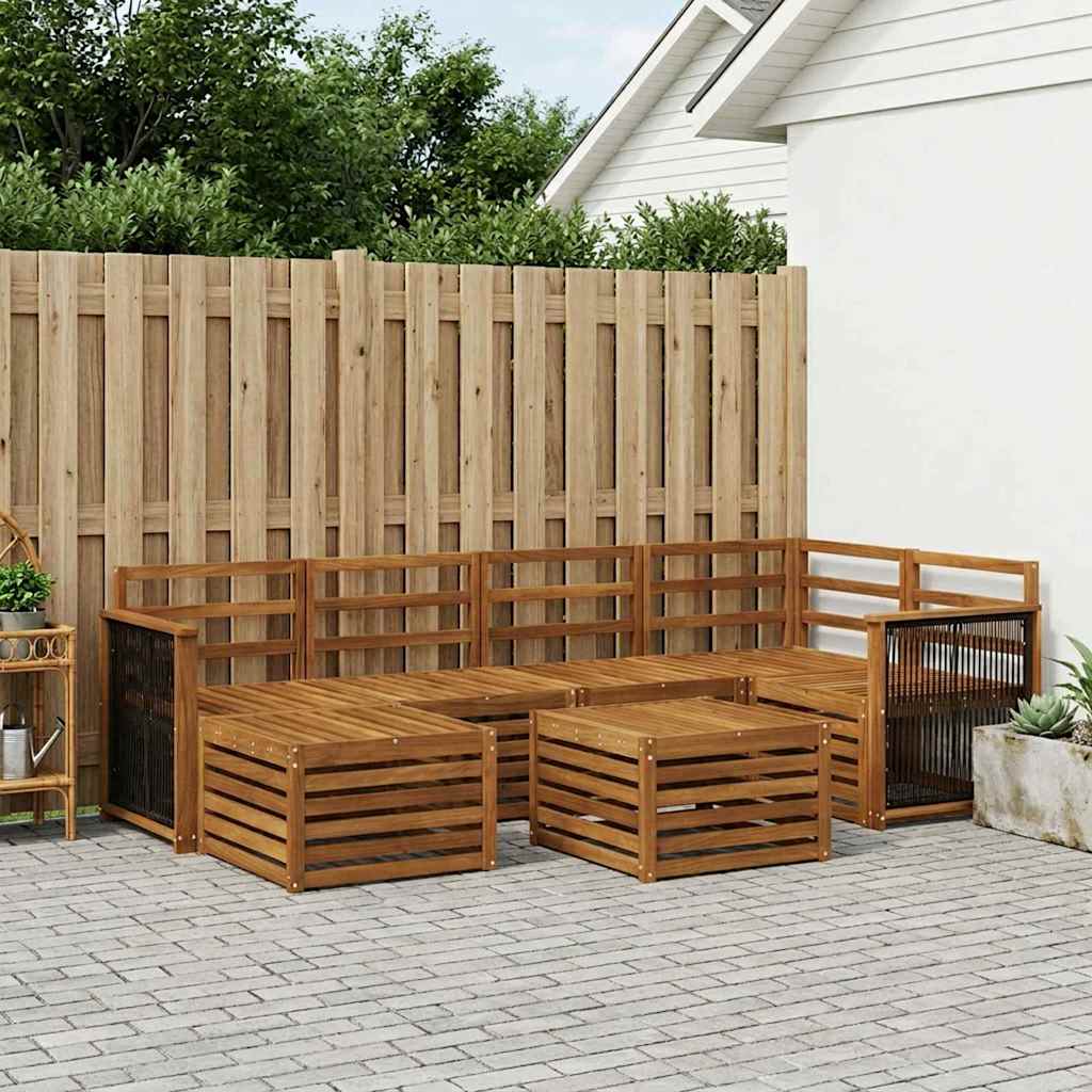 Sectional Sofa Set 6 pcs Natural Solid Acacia Wood