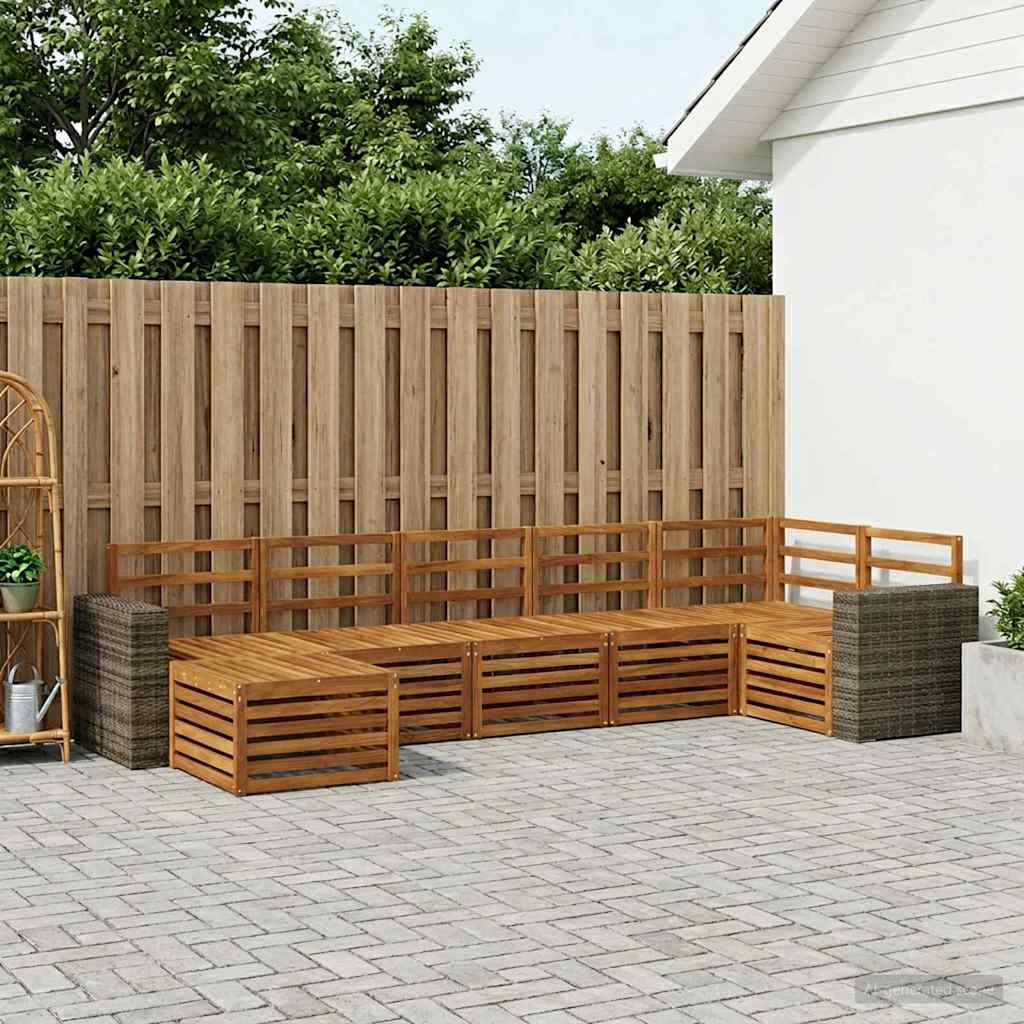 Sectional Sofa Set 7 pcs Natural Solid Acacia Wood