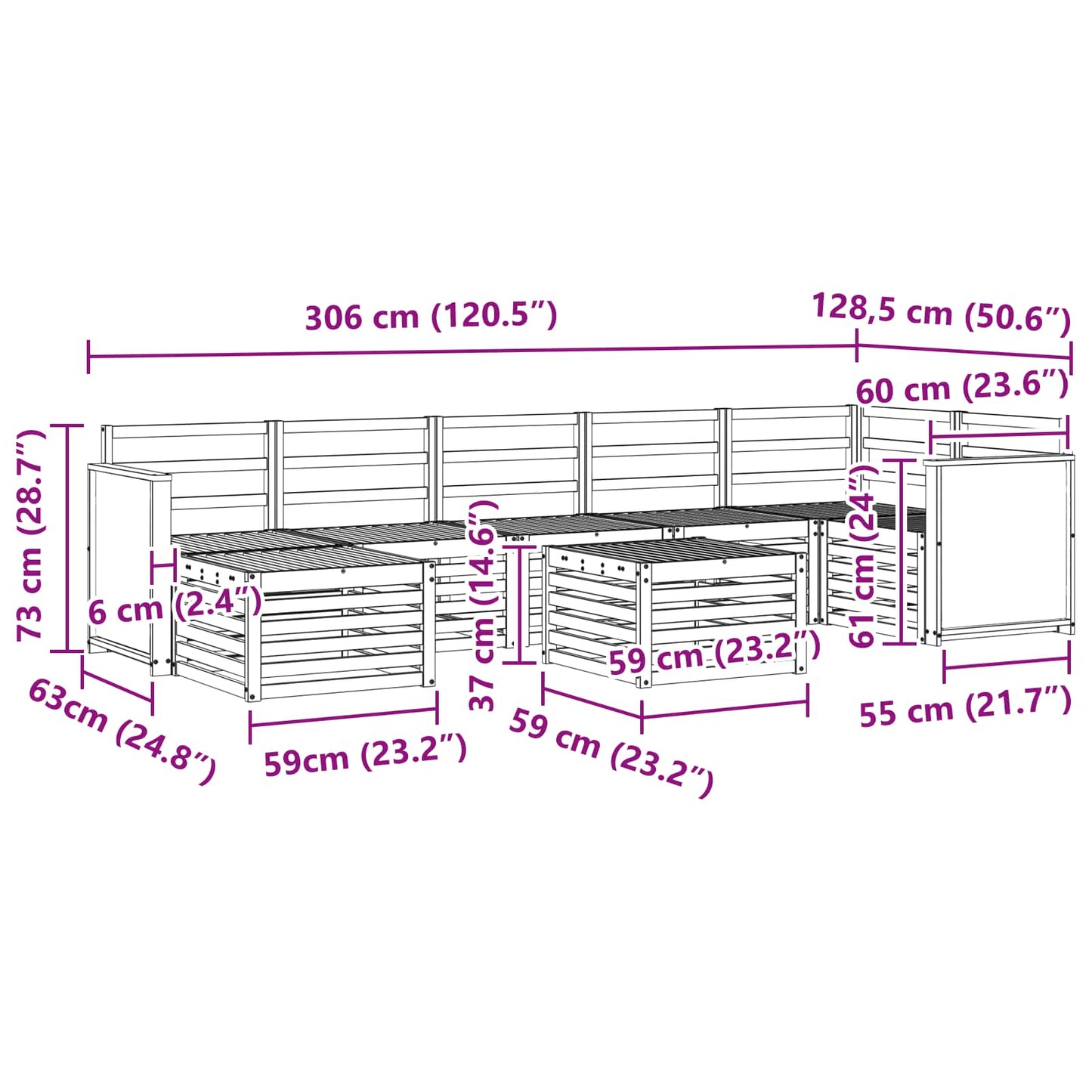Outdoor Sofa Set 7 pcs Natural Solid Acacia Wood