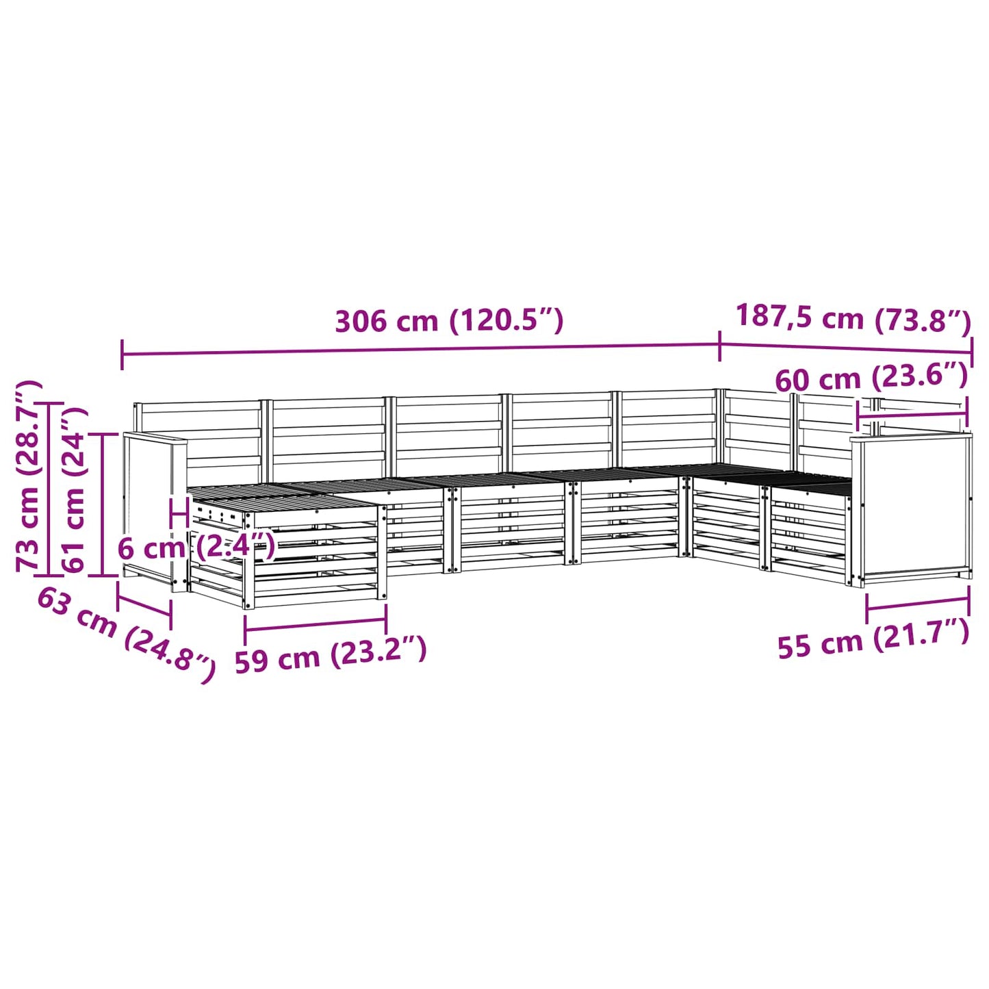 Outdoor Sofa Set 6 pcs Natural Solid Acacia Wood