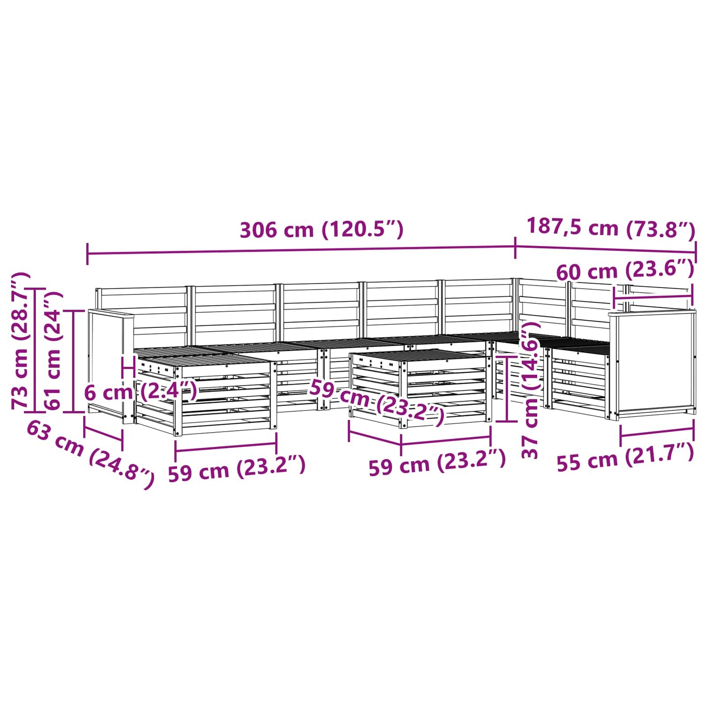 Outdoor Sofa Set 7 pcs Natural Solid Acacia Wood