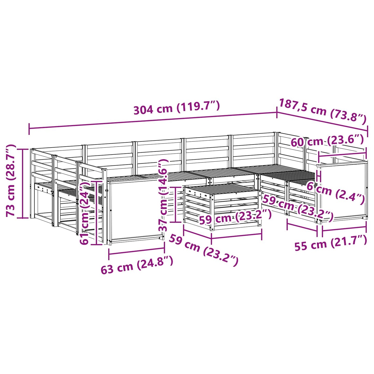 Sofa Sets Solid Acacia Wood