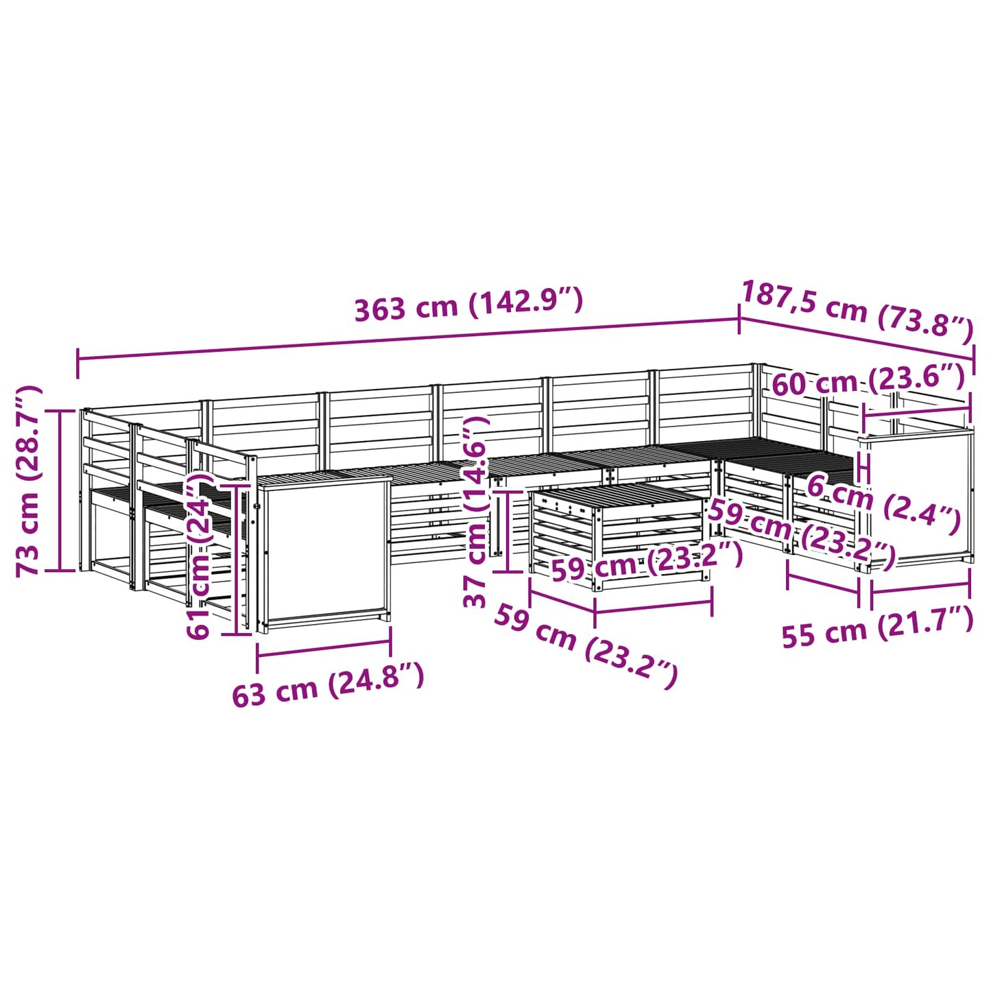 Outdoor Sofa Set 8 pcs Natural Solid Acacia Wood
