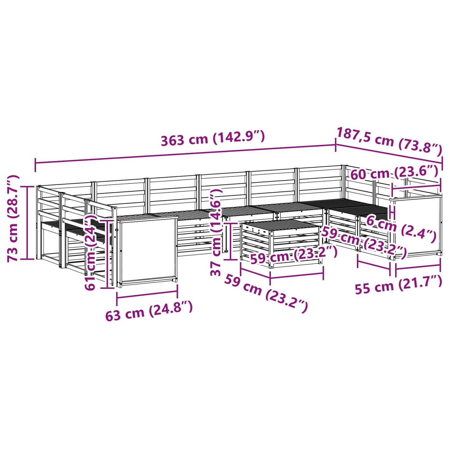 Outdoor Sofa Set 8 pcs Natural Solid Acacia Wood