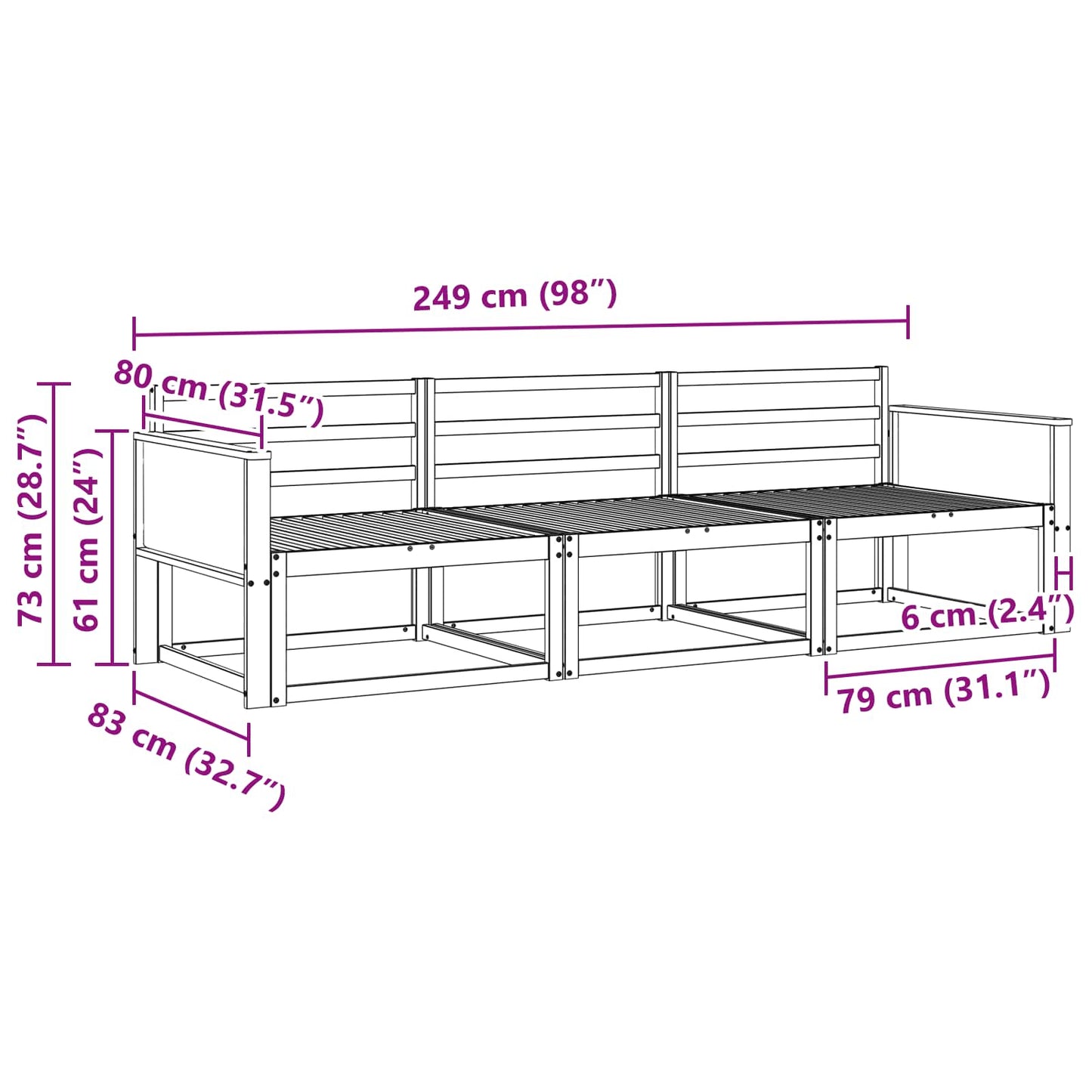 Outdoor Sofa Set 3 pcs Natural Solid Acacia Wood