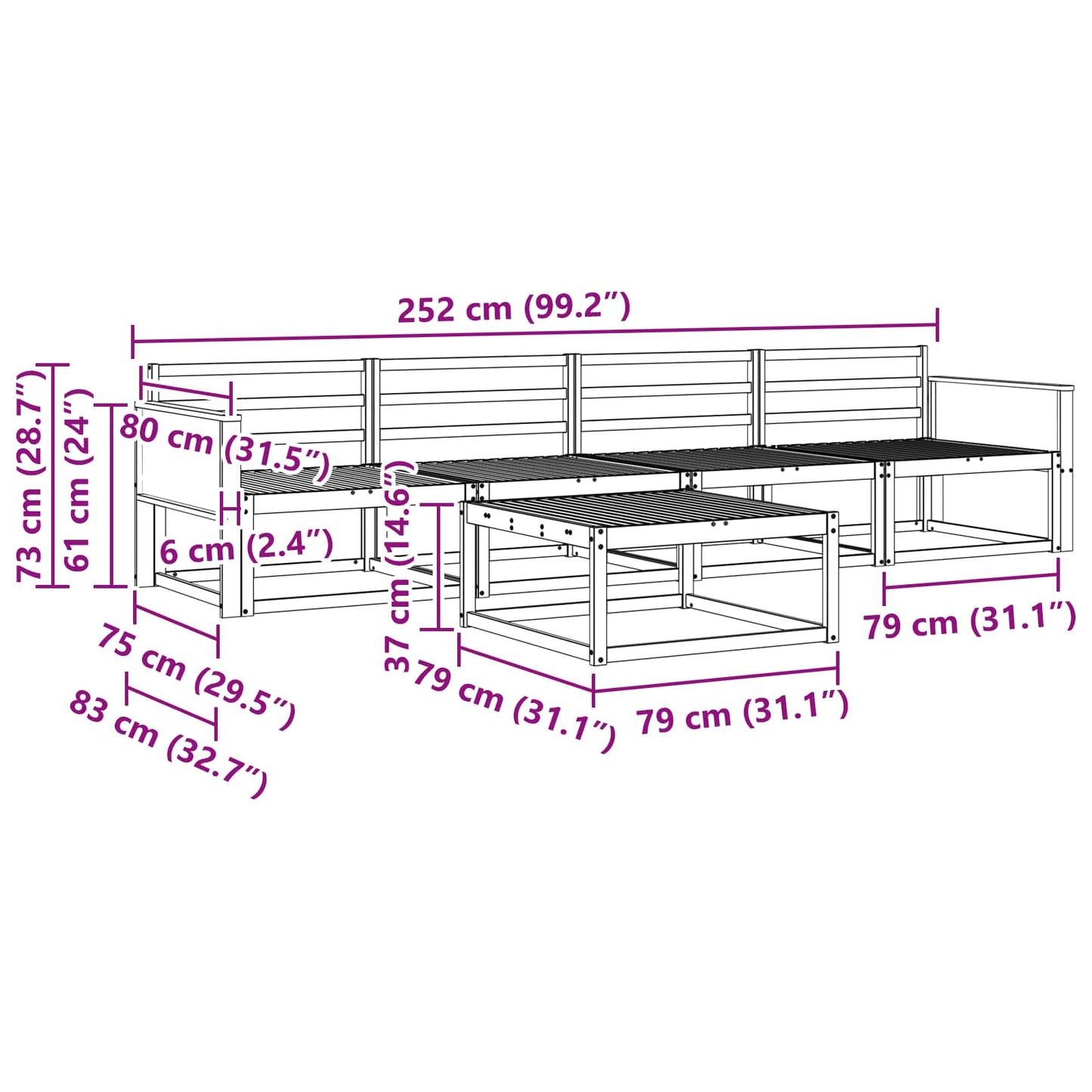 Outdoor Sofa Set 5 pcs Natural Solid Acacia Wood