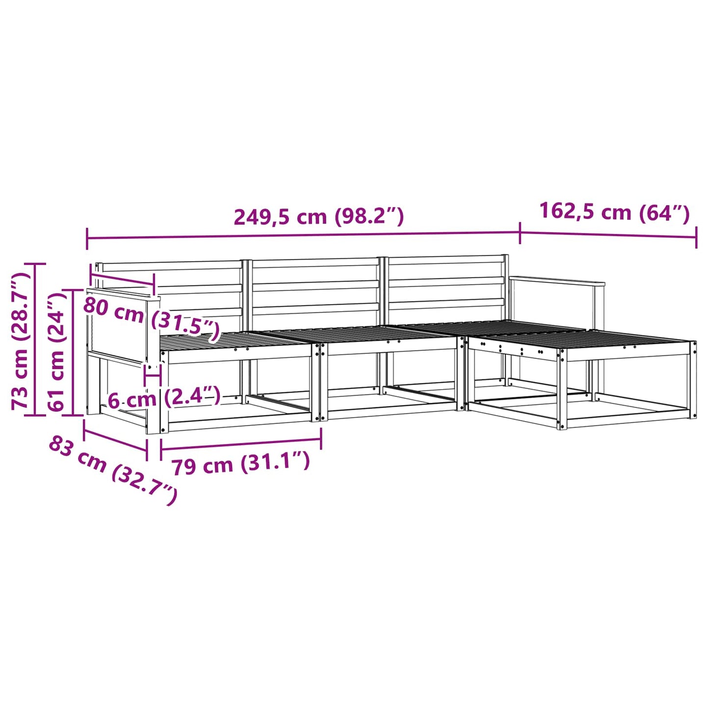 Outdoor Sofa Set 4 pcs Natural Solid Acacia Wood