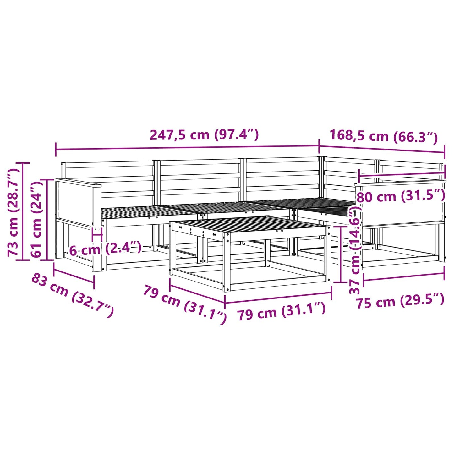 Outdoor Sofa Set 5 pcs Natural Solid Acacia Wood