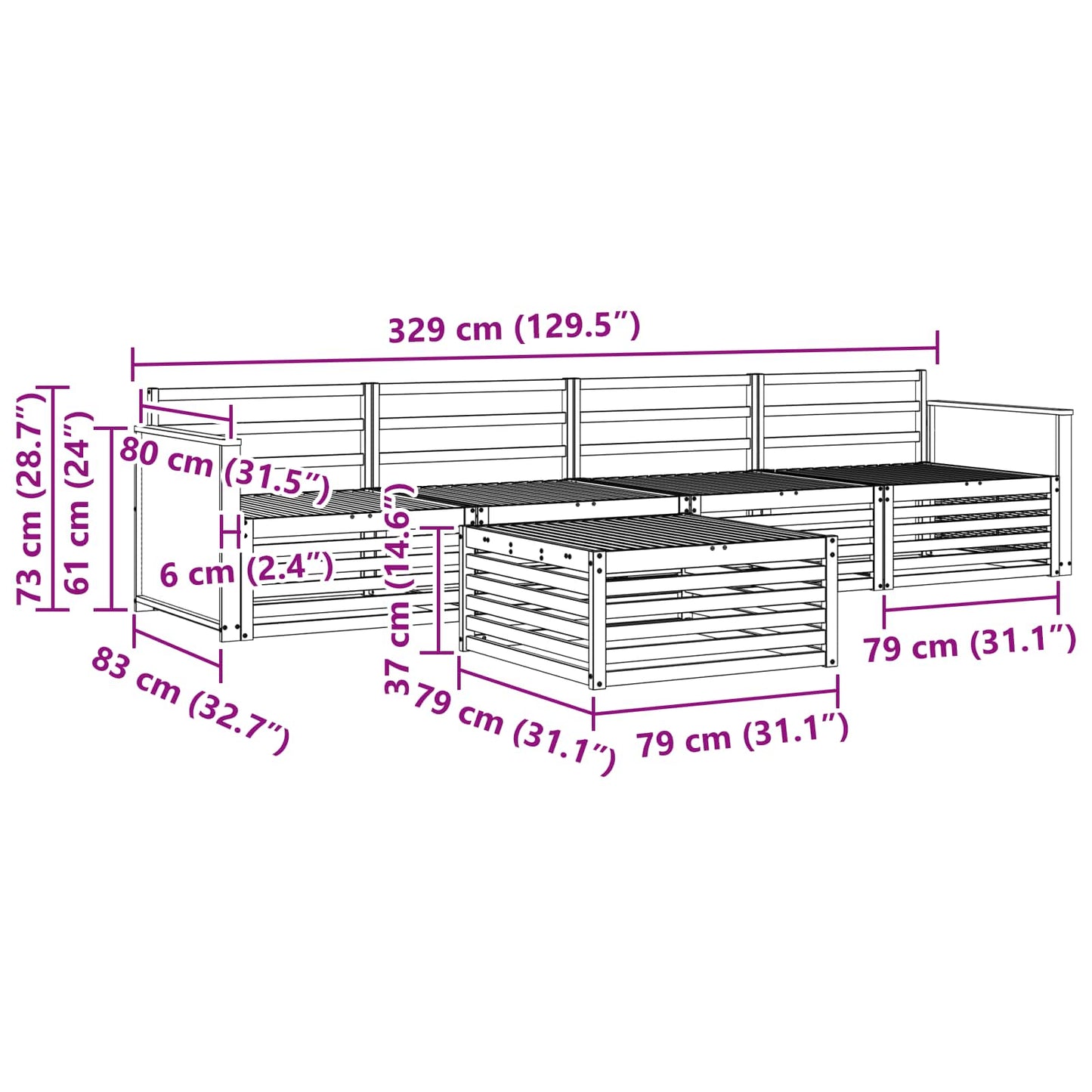 Outdoor Sofa Set 5 pcs Natural Solid Acacia Wood
