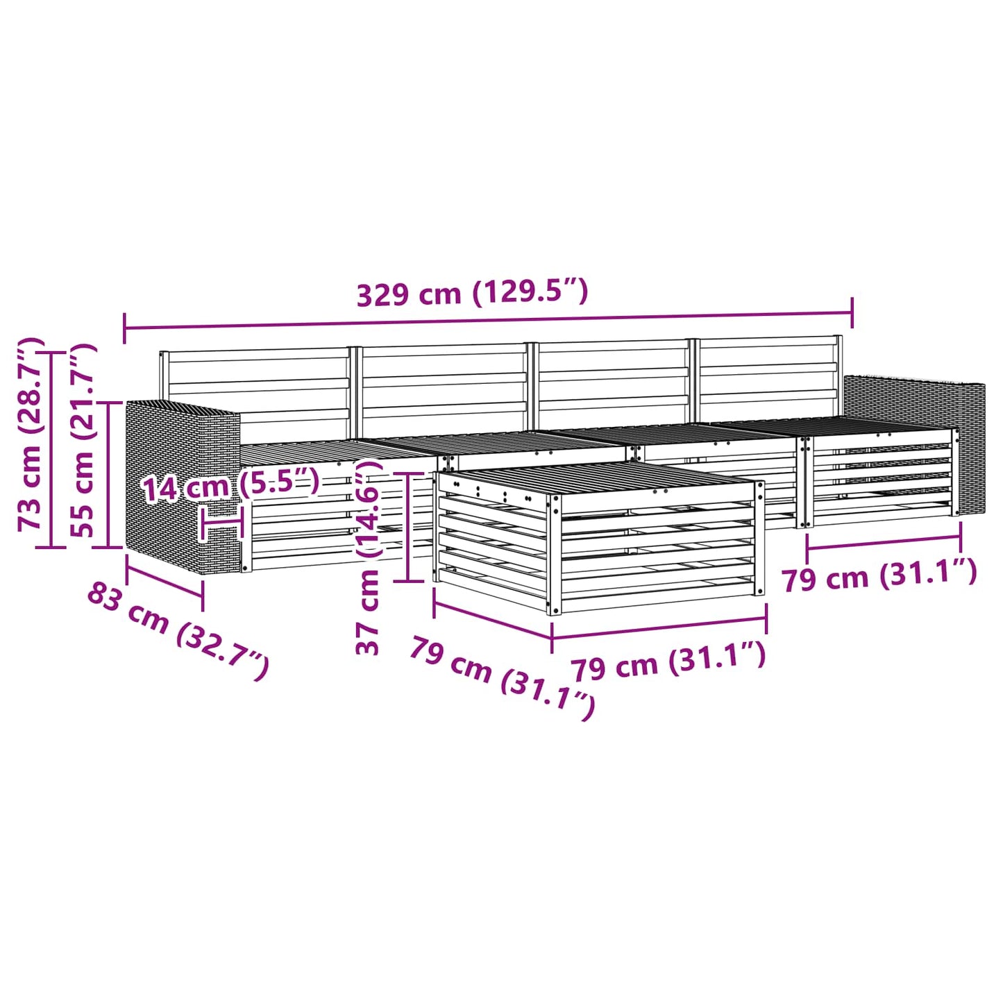 Outdoor Sofa Set 5 pcs Natural Solid Acacia Wood