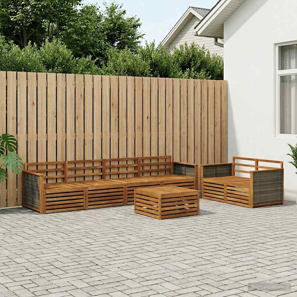Outdoor Sofa Set 7 pcs Natural Solid Acacia Wood