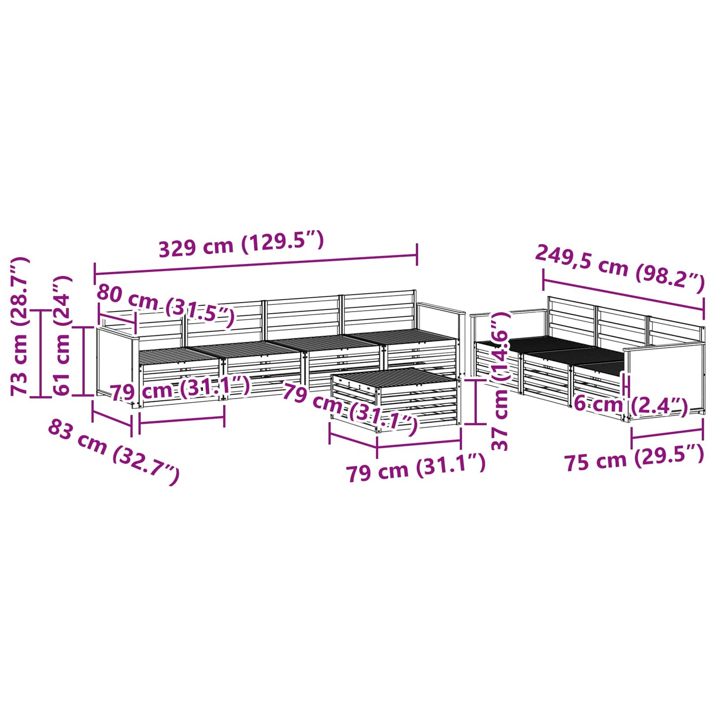 Outdoor Sofa Set 8 pcs Natural 79 x 79 x 37 cm