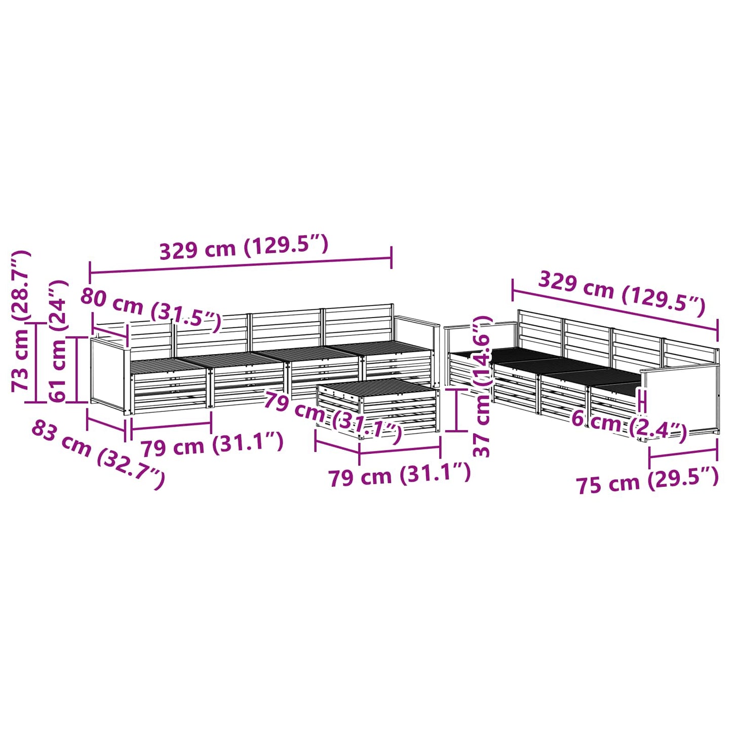 Outdoor Sofa Set 9 pcs Natural Solid Acacia Wood