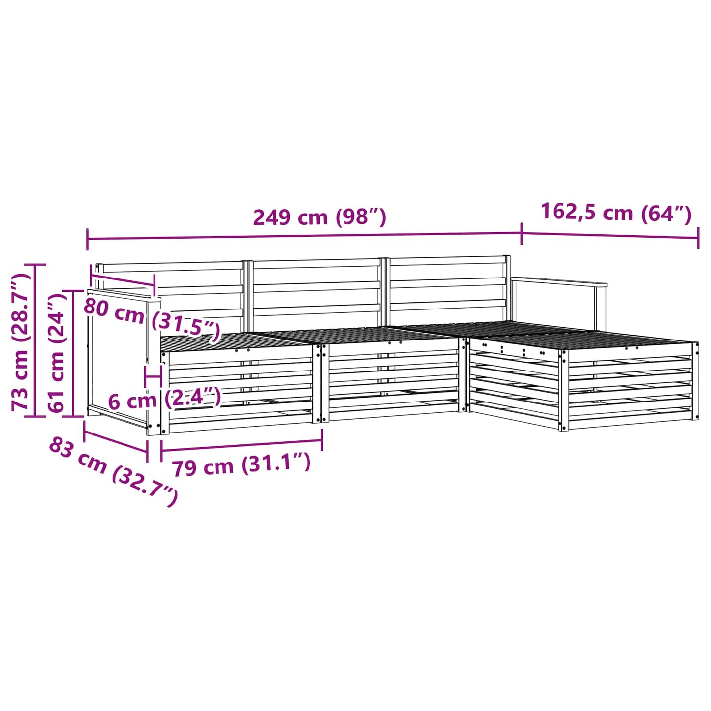 Outdoor Sofa Set 4 pcs Natural Solid Acacia Wood