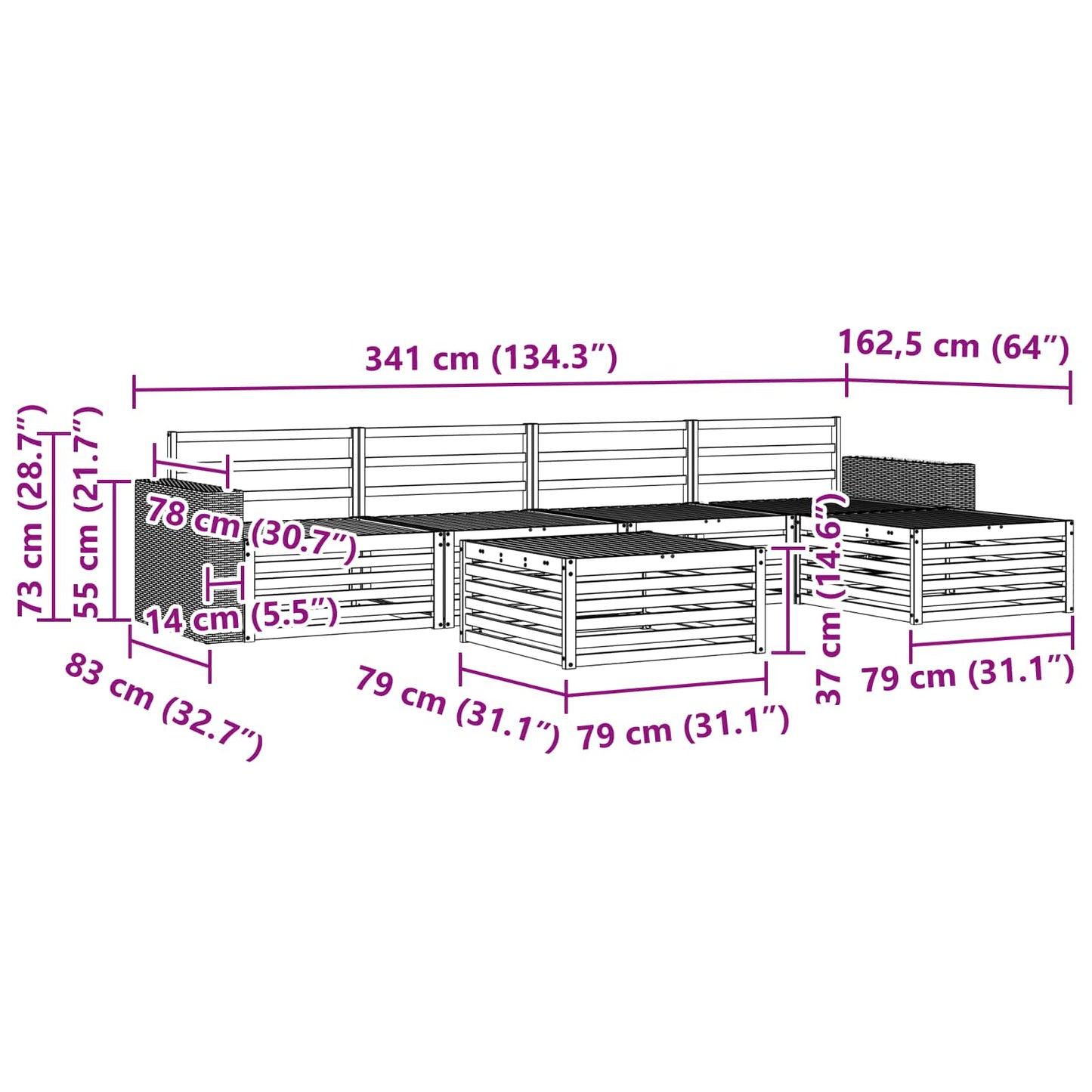 Outdoor Sofa Set 6 pcs Natural 79 x 79 x 37 cm