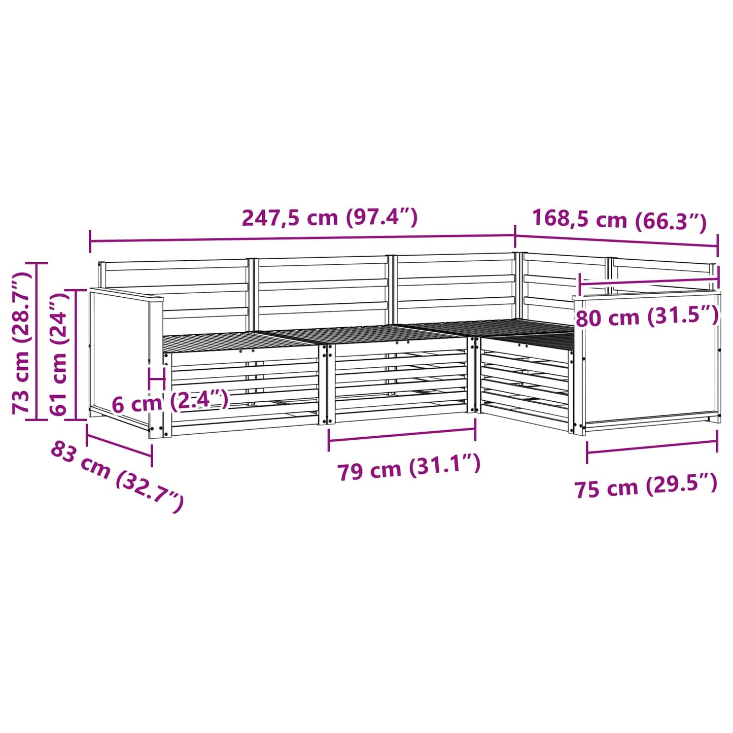 Outdoor Sofa Set 4 pcs Natural Solid Acacia Wood