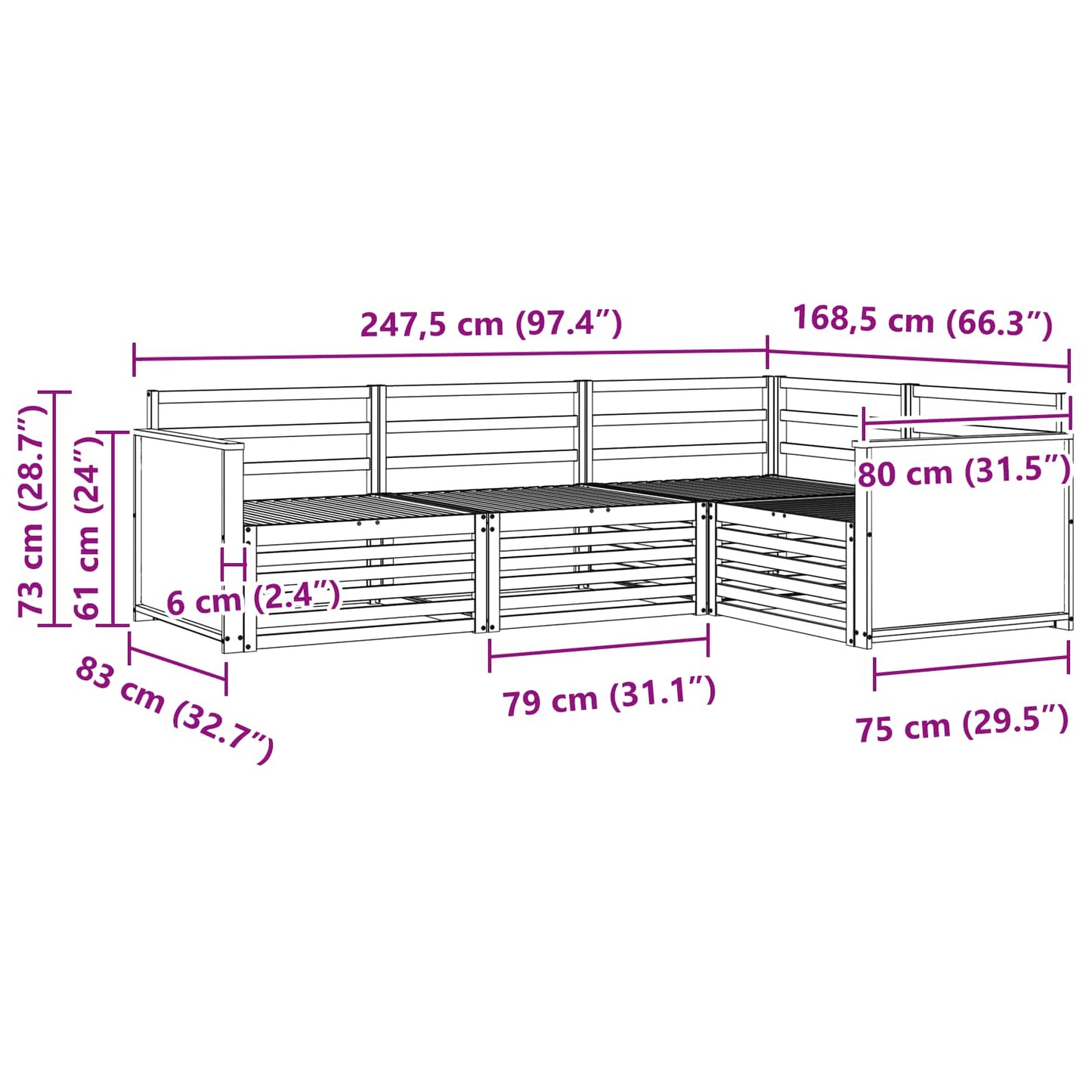 Outdoor Sofa Set 4 pcs Natural Solid Acacia Wood