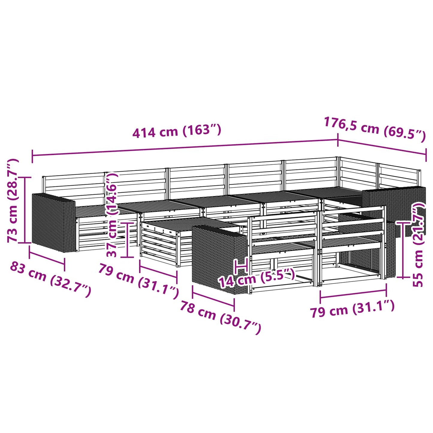 Outdoor Sofa Set 9 pcs