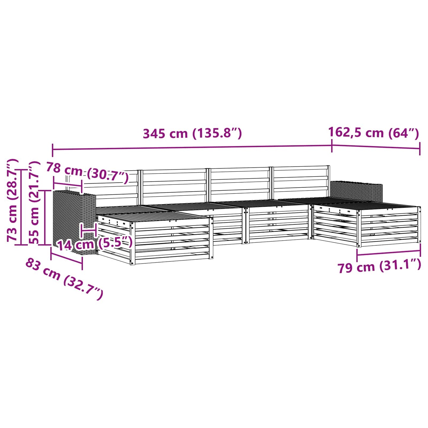 Outdoor Sofa Set 6 pcs Solid Acacia Wood