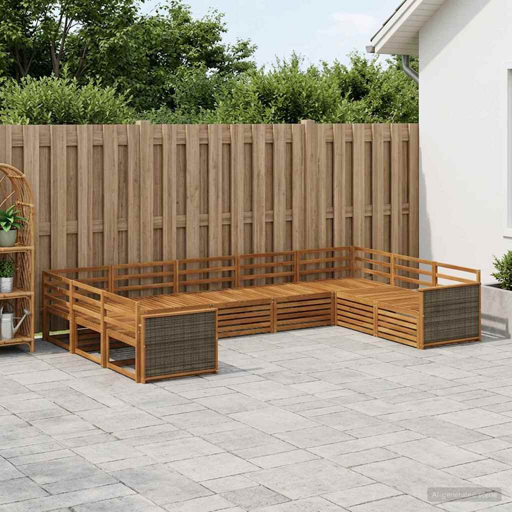 Outdoor Sofa Set 9 pcs Natural Solid Acacia Wood