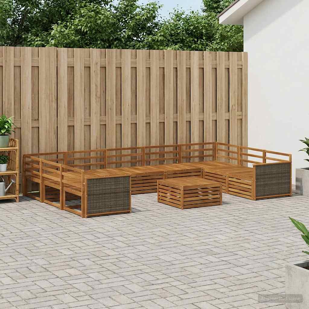 Outdoor Sofa Set 10 pcs Natural Solid Acacia Wood
