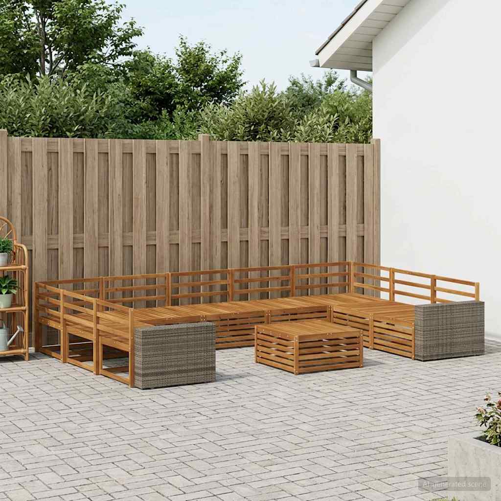 Outdoor Sofa Set 10 pcs Natural Solid Acacia Wood