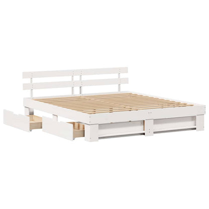Bed Frame with Headboard White 200 x 200 cm Solid Pine Wood
