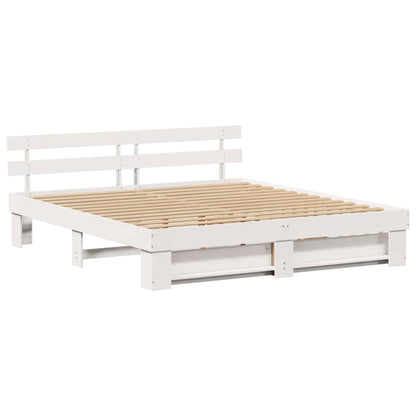 Bed Frame with Headboard White 200 x 200 cm Solid Pine Wood