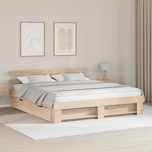 Bed Frame with Headboard Brown 180 x 200 cm Solid Pine Wood