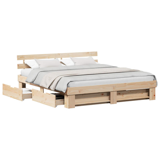 Bed Frame with Headboard Brown 180 x 200 cm Solid Pine Wood