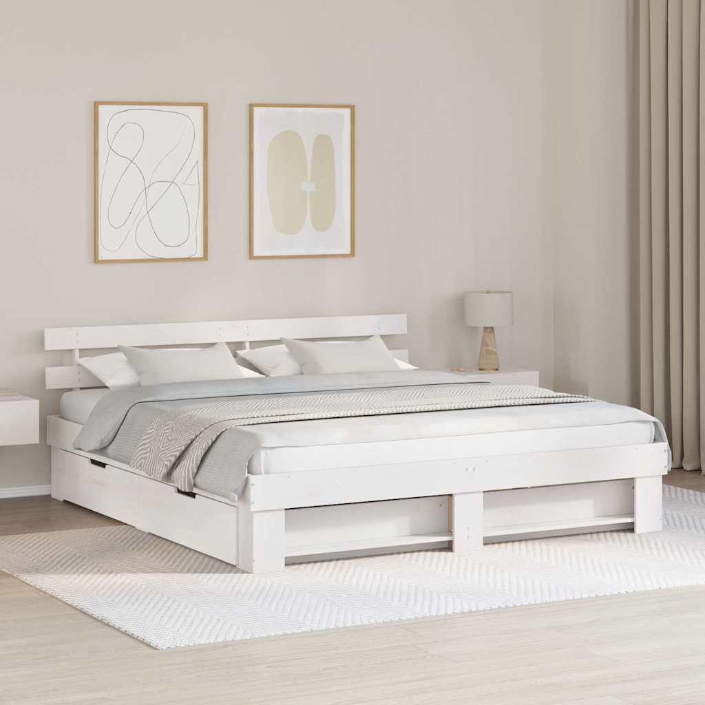Bed Frame with Headboard White 180 x 200 cm Solid Pine Wood