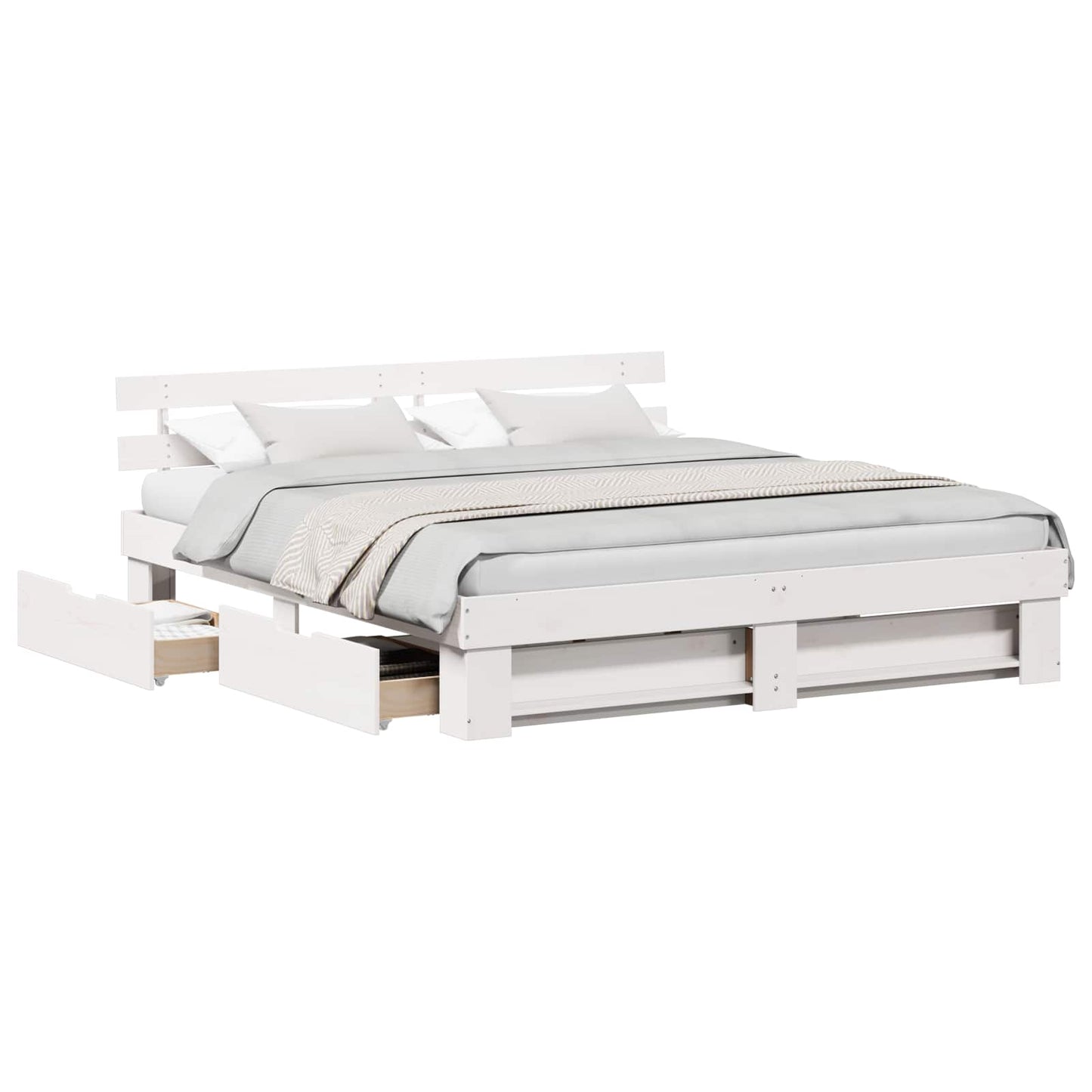 Bed Frame with Headboard White 180 x 200 cm Solid Pine Wood