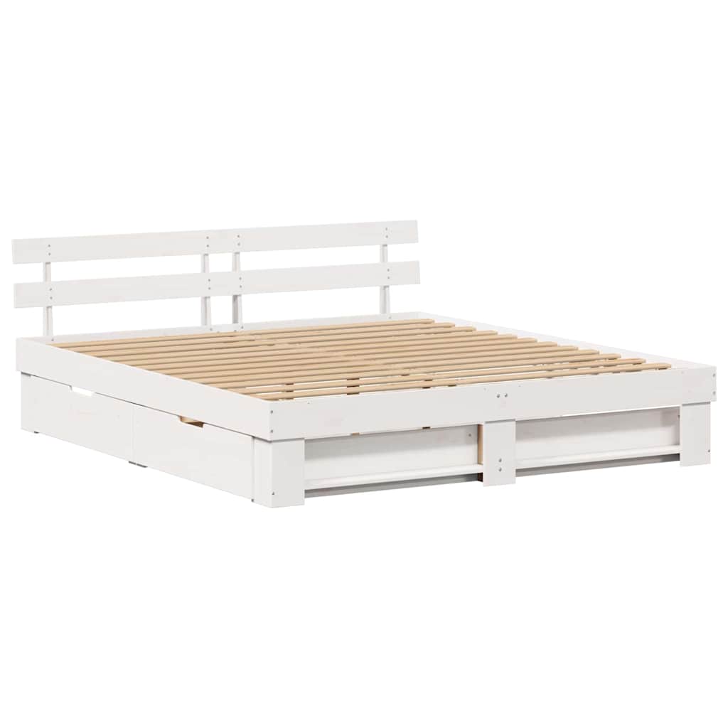 Bed Frame with Headboard White 180 x 200 cm Solid Pine Wood