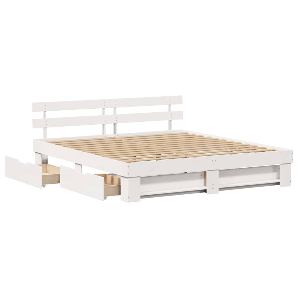 Bed Frame with Headboard White 180 x 200 cm Solid Pine Wood
