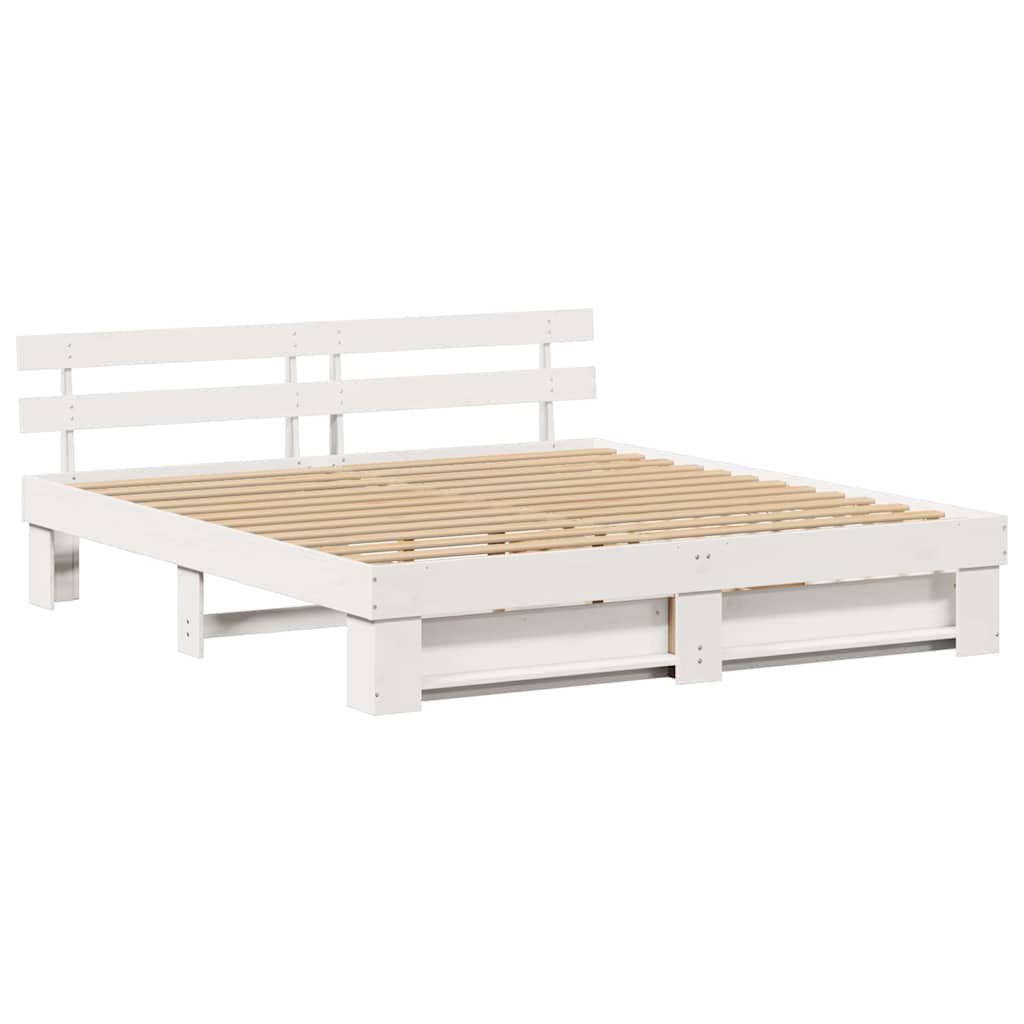 Bed Frame with Headboard White 180 x 200 cm Solid Pine Wood